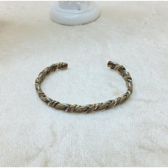 Vintage Hand Crafted Twisted Brass and Aluminum Cuff Bracelet - Picture 1 of 3